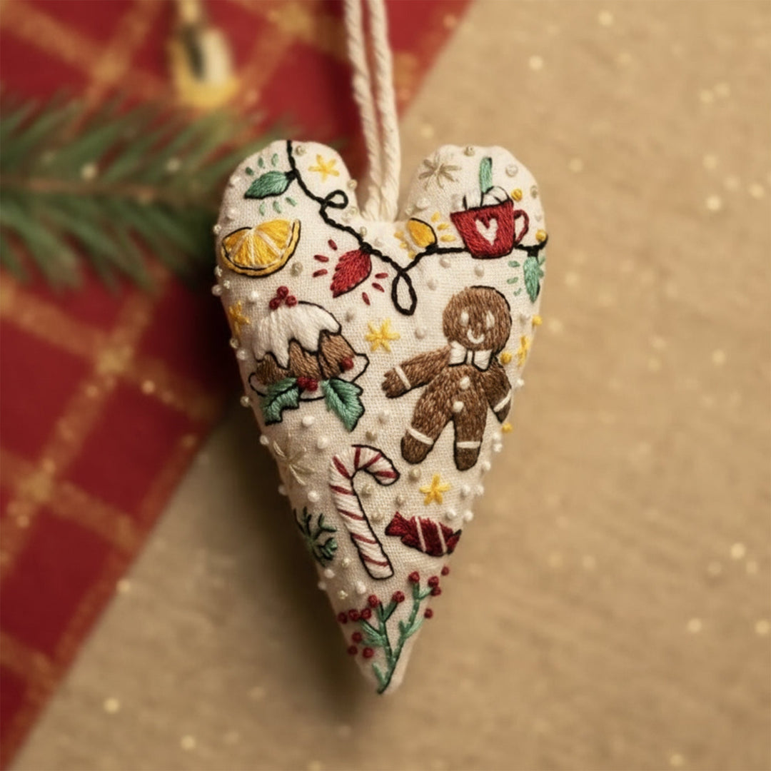 DIY Christmas Ornament Kit – Heart-Shaped Hand Embroidery Craft Bowlift