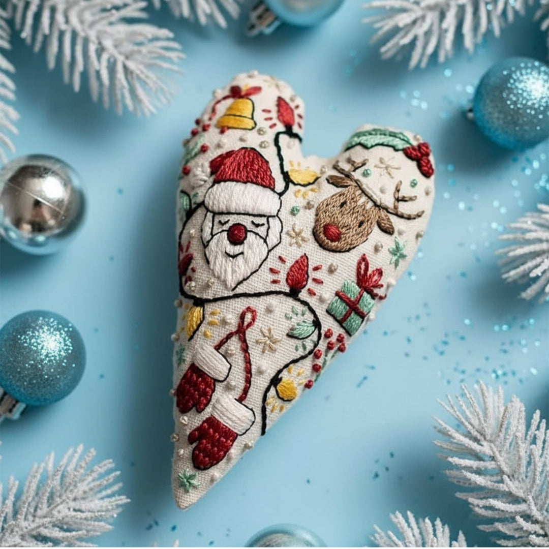 DIY Christmas Ornament Kit – Heart-Shaped Hand Embroidery Craft Bowlift