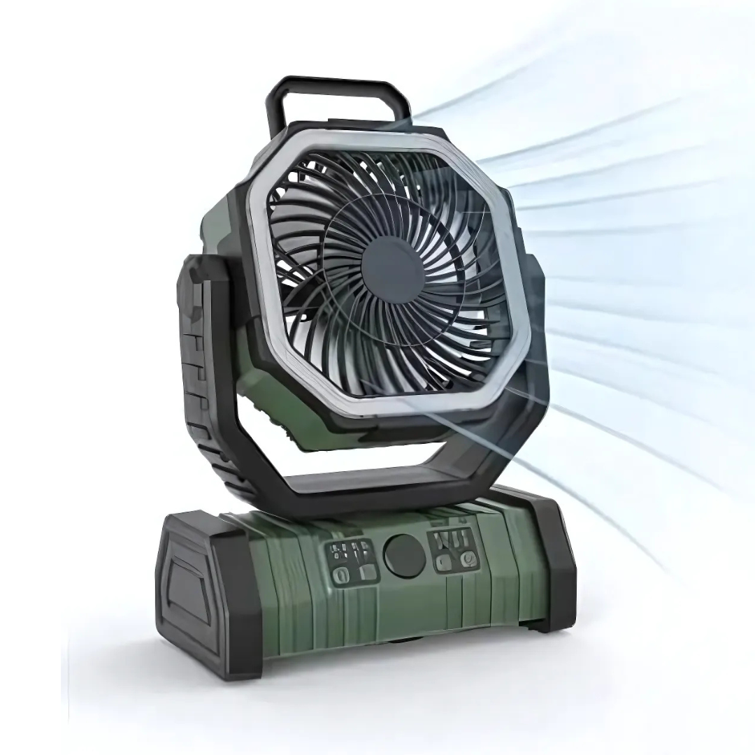 PowerBreeze Camping Fan with LED & Powerbank – 20000mAh, rotatable & rechargeable | Bowlift