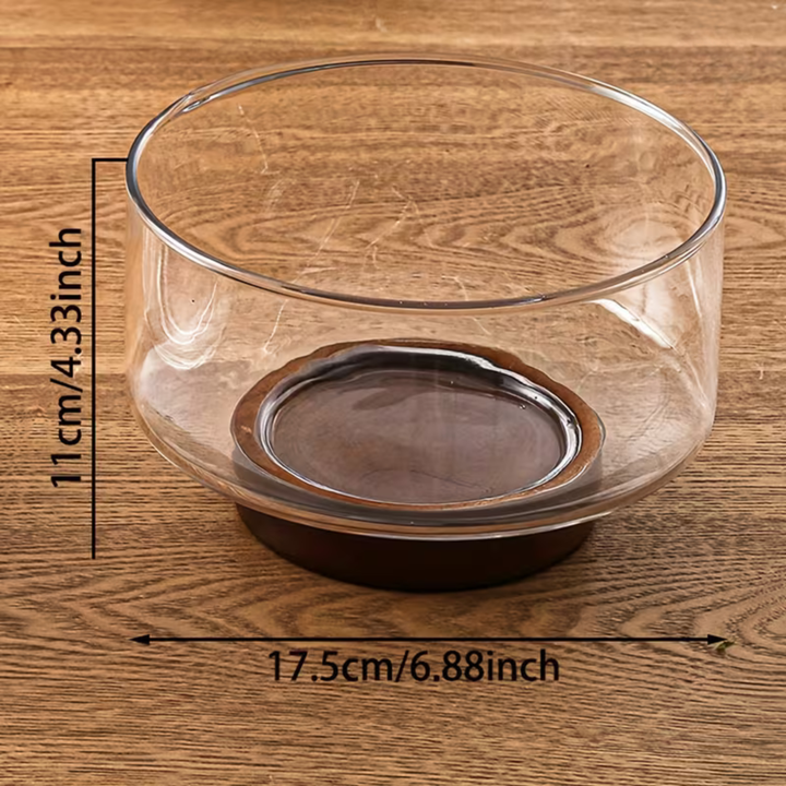 Glass bowl with wooden base – Elegant and decorative | Perfect for fruit, snacks, and salads in the kitchen | Bowlift
