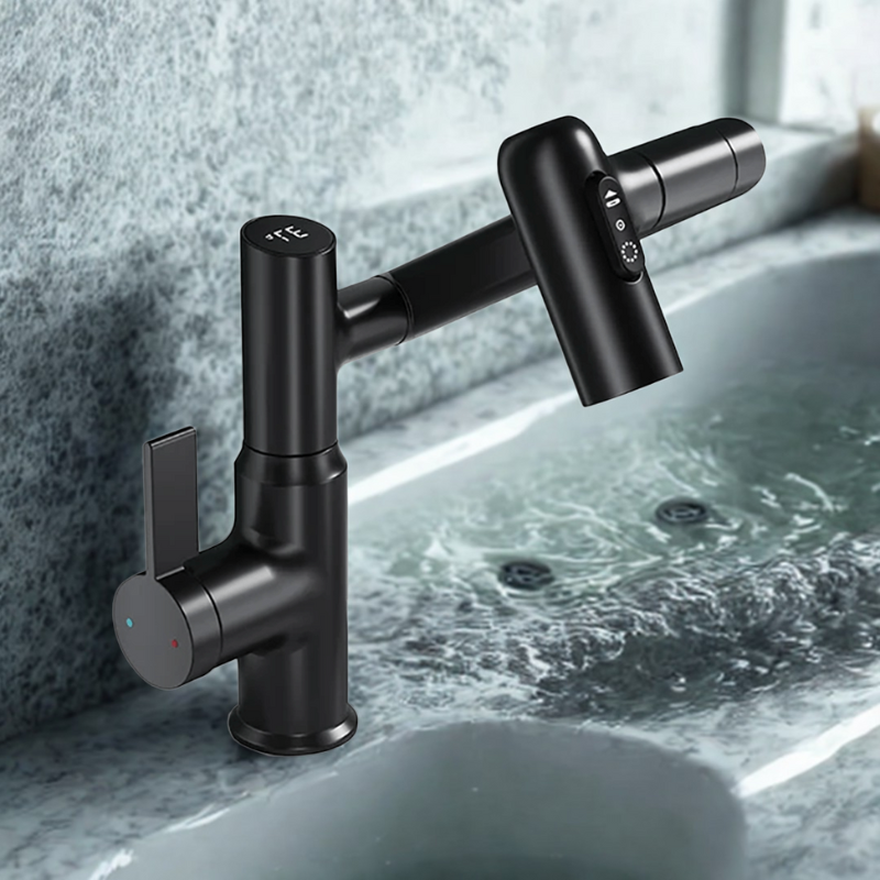 BowLift | FLOWAXIS – 360° Swiveling Kitchen Faucet with Adjustable Height & Temperature Display