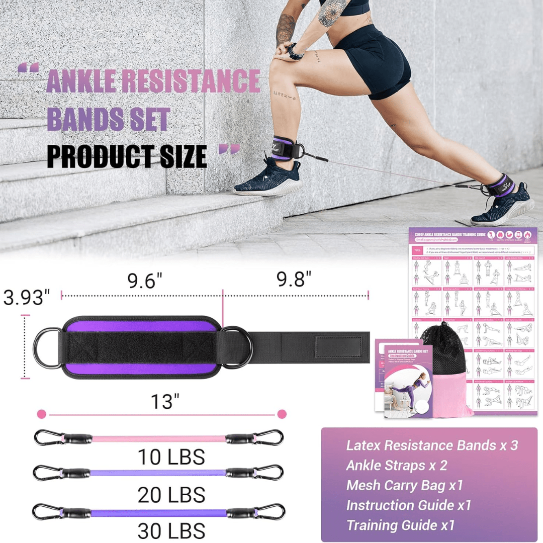 BowLift | resistance bands for buttocks & hips with ankle strap & training poster