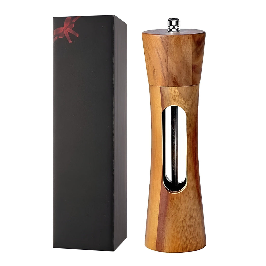 Manual salt and pepper mills – wood design with acrylic window | Set of 2 mills | Bowlift