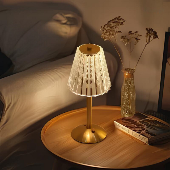 BowLift | Crystal table lamp with warm light and built-in battery
