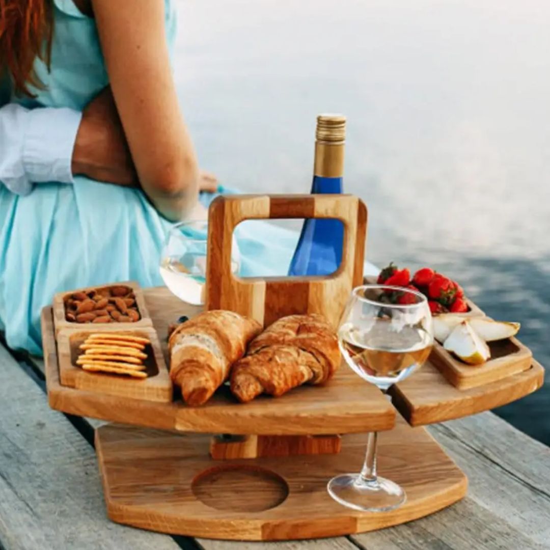 WineFold Table - Elegant Wooden Folding Table for Wine Bowlift