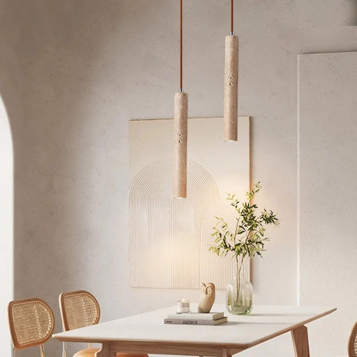 LumoLine – Wabi-Sabi Travertine LED Chandelier Bowlift