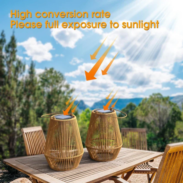 BowLift | Handwoven Waterproof Solar Garden Lantern – Outdoor LED Rattan Light for Patio, Pathways & Balcony