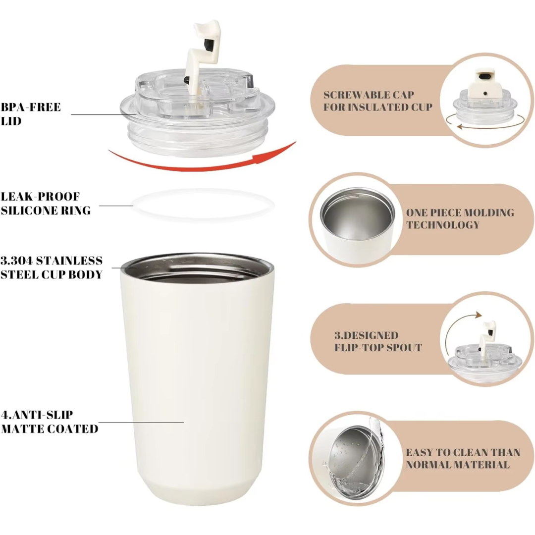 BowLift | Milk White Insulating Travel Mug – Stainless Steel Thermos Bottle