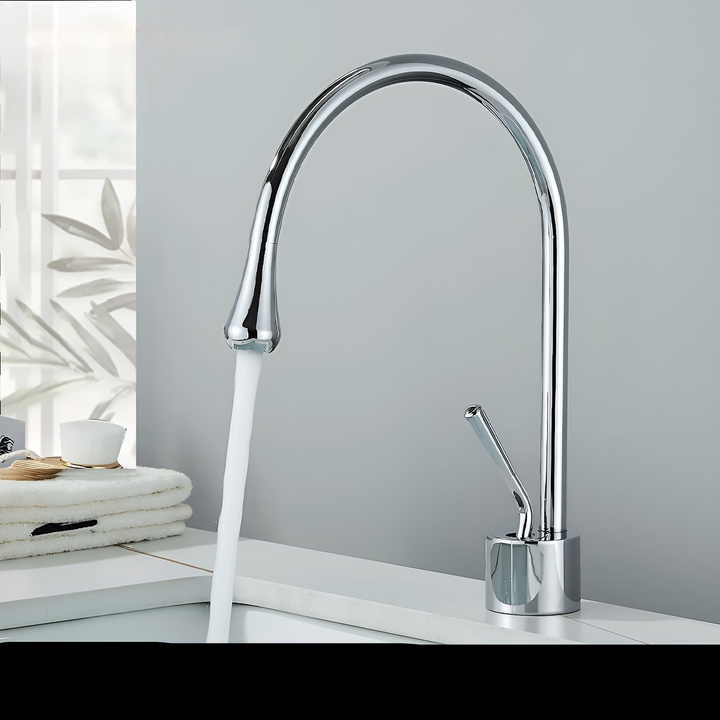 Washbasin tap in brushed look – countertop tap, hot-cold mixer, brass fitting for the living area | Bowlift