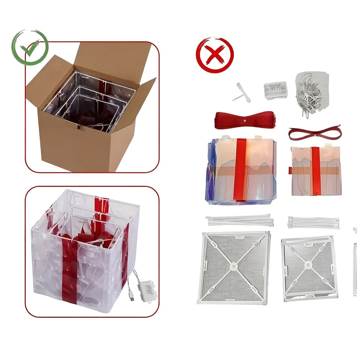 Bright gift boxes in a set of 3 – Transparent Christmas decoration with red ribbons | For indoors & outdoors | Bowlift