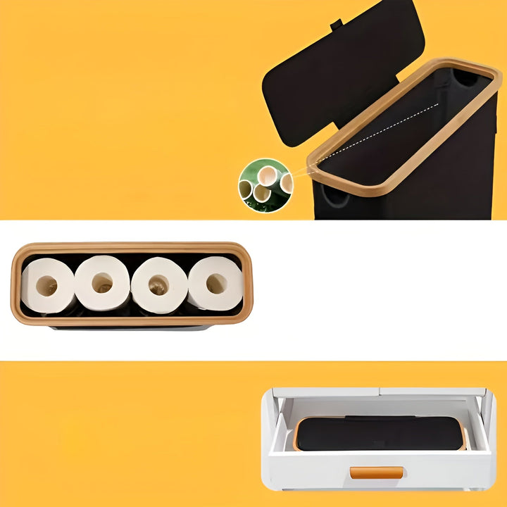 Large toilet paper holder with lid – space-saving & foldaBowlifte | wooden frame for bathroom & toilet | Bowlift