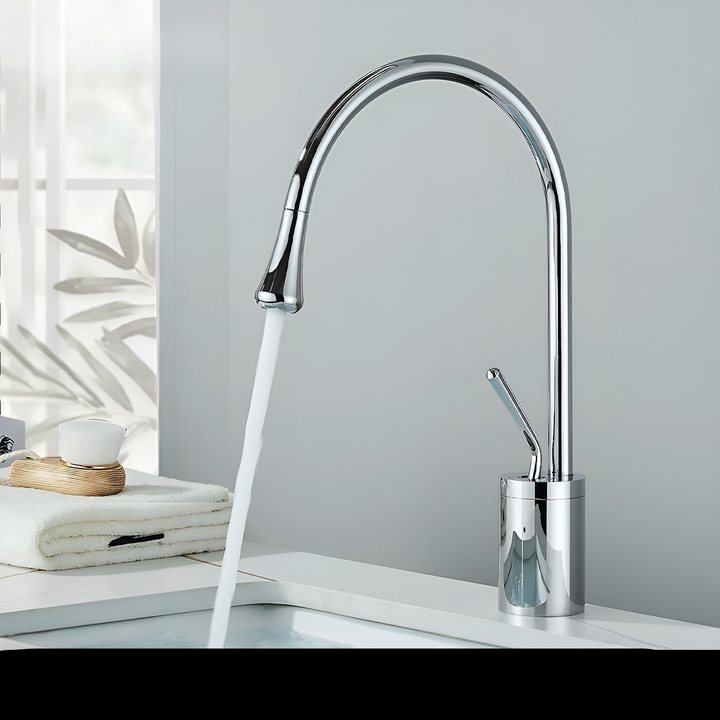 Washbasin tap in brushed look – countertop tap, hot-cold mixer, brass fitting for the living area | Bowlift