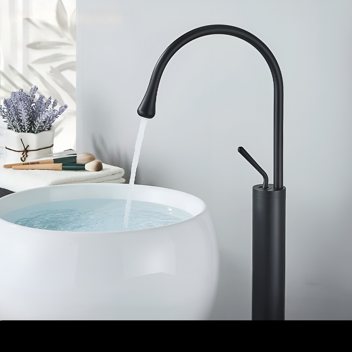 Washbasin tap in brushed look – countertop tap, hot-cold mixer, brass fitting for the living area | Bowlift