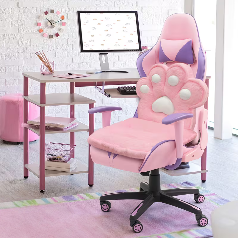 L-shaped cat paw cushion – cuddly and soft | Fluffy seat cushion for gaming chairs and sofas | Bowlift