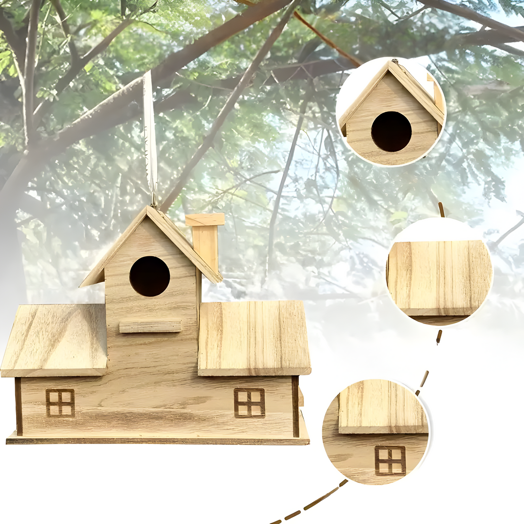 WoodlandBird House- Wooden Hanging Birdhouse with 3-Hole | Bowlift