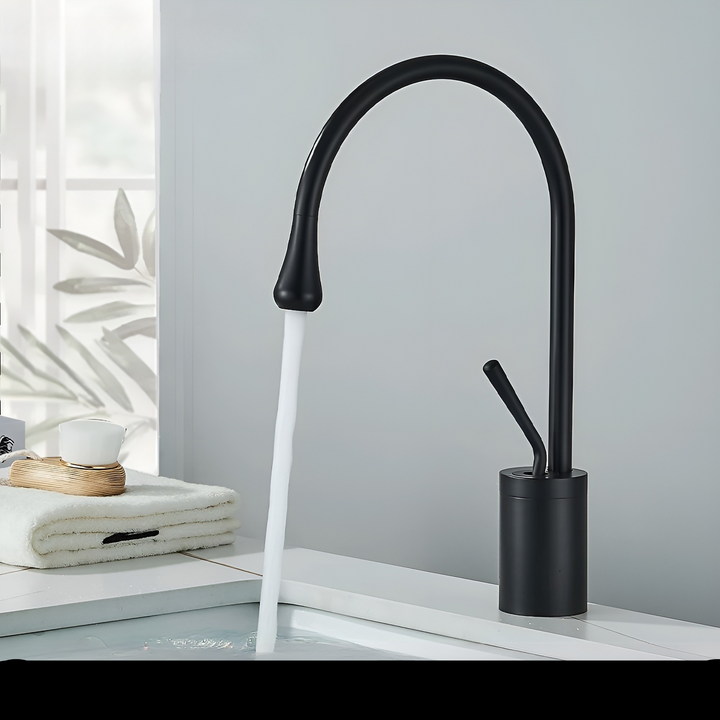Washbasin tap in brushed look – countertop tap, hot-cold mixer, brass fitting for the living area | Bowlift