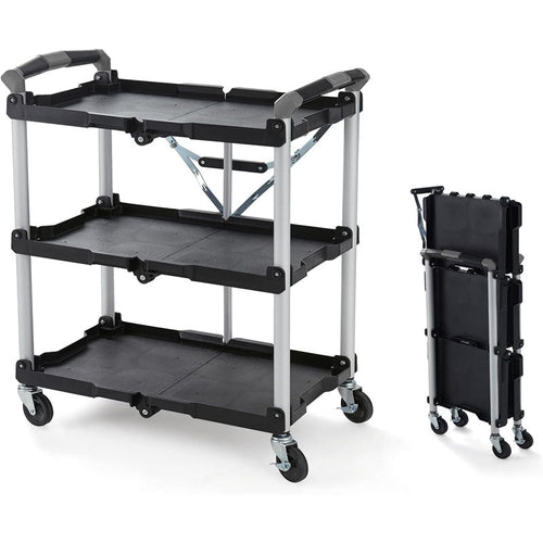 BowLift | Utility Carts Foldable Utility Service Cart  Shelf 150LBS Heavy Duty Plastic Rolling Cart Folding Collapsible Service Cart