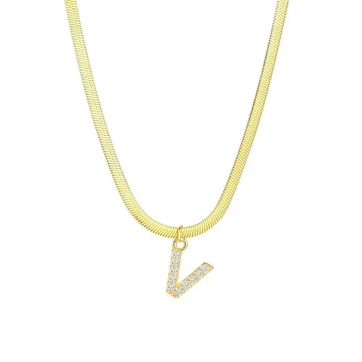 BowLift | Dainty Diamond Letter Initial Herringbone Necklace
