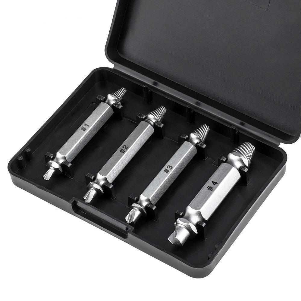BowLift | Nice 4pcs Damaged Screw Extractor Drill Bits Guide Set Broken Speed Out Easy out Bolt Stud Stripped Screw Remover Tool