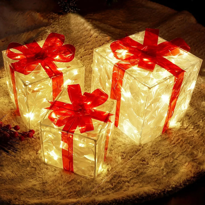 BowLift | Verlichte Geschenkdozen – Set van 3 LED Kerstdecoraties voor een Warme Feestsfeer