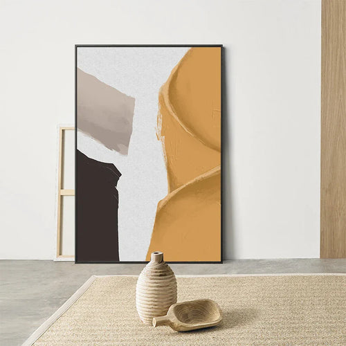 Vibrant Abstract Geometric Wall Art Fine Art Canvas Print - Mustard Yellow, Beige, White, Black - Minimalist Modern Wall Art for Contemporary Interiors | Bowlift
