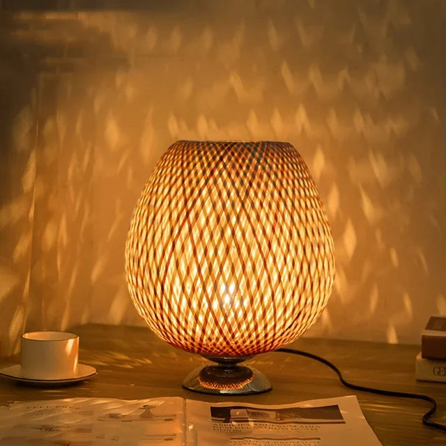 Vintage Bamboo Table Lamp - Retro Bamboo Lamp for Living Room and Office | Bowlift