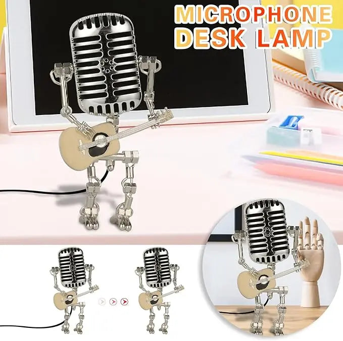 BowLift | Vintage Microphone Robot Lamp — Industrial Alloy Desk Lamp