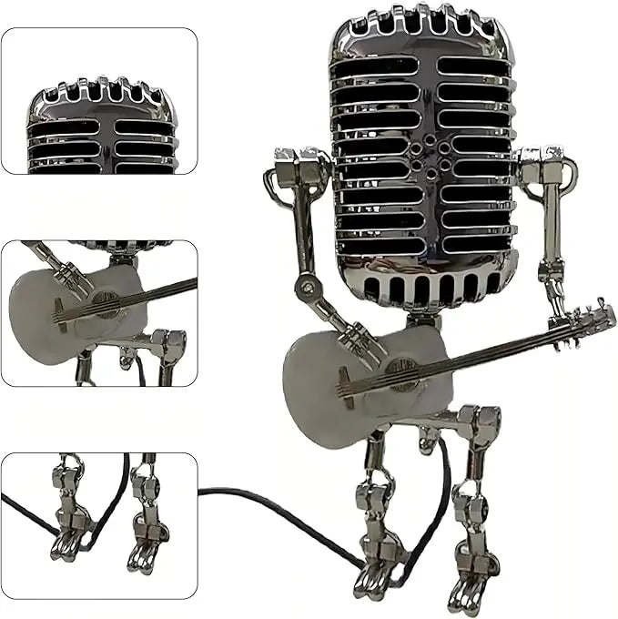 BowLift | Vintage Microphone Robot Lamp — Industrial Alloy Desk Lamp