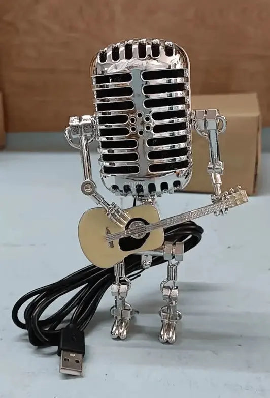 BowLift | Vintage Microphone Robot Lamp — Industrial Alloy Desk Lamp