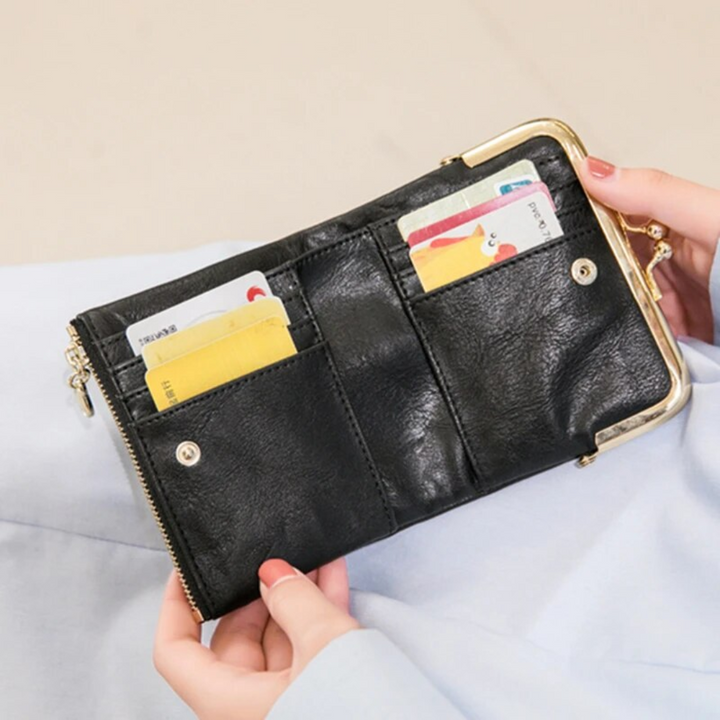 BowLift | Leather Wallet with Vintage Kiss Lock Closure