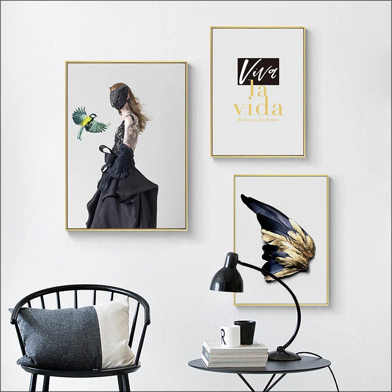 Viva La Vida Minimalist Feather Fashion Lifestyle Quotation Wall Art Fine Art Canvas Prints Pictures For Living Room Inspirational Nordic Home Decor | Bowlift