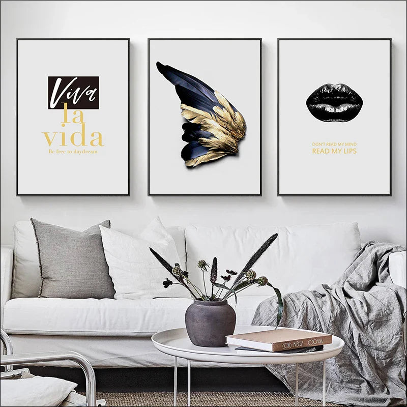 Viva La Vida Minimalist Feather Fashion Lifestyle Quotation Wall Art Fine Art Canvas Prints Pictures For Living Room Inspirational Nordic Home Decor | Bowlift