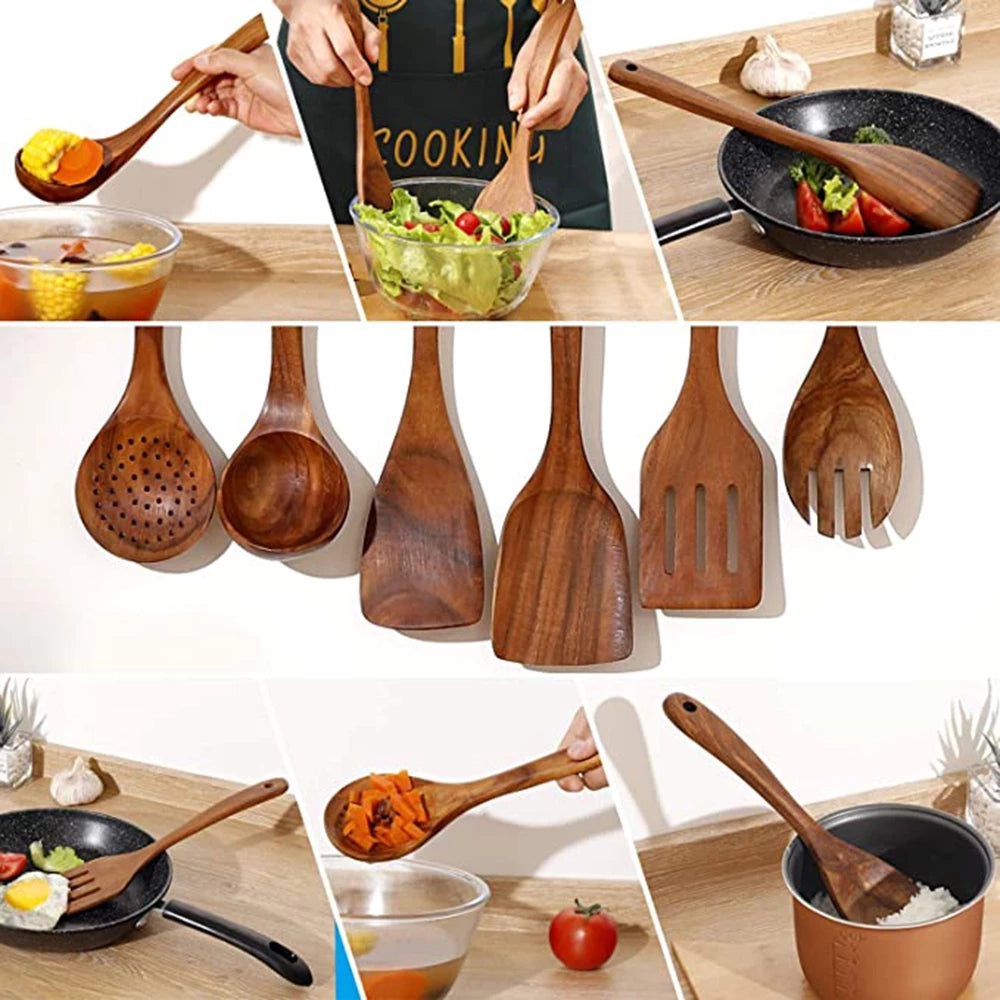 Natural Wood Tableware and Kitchen Tool Set - Non-Scratch & Easy to Clean Bowlift