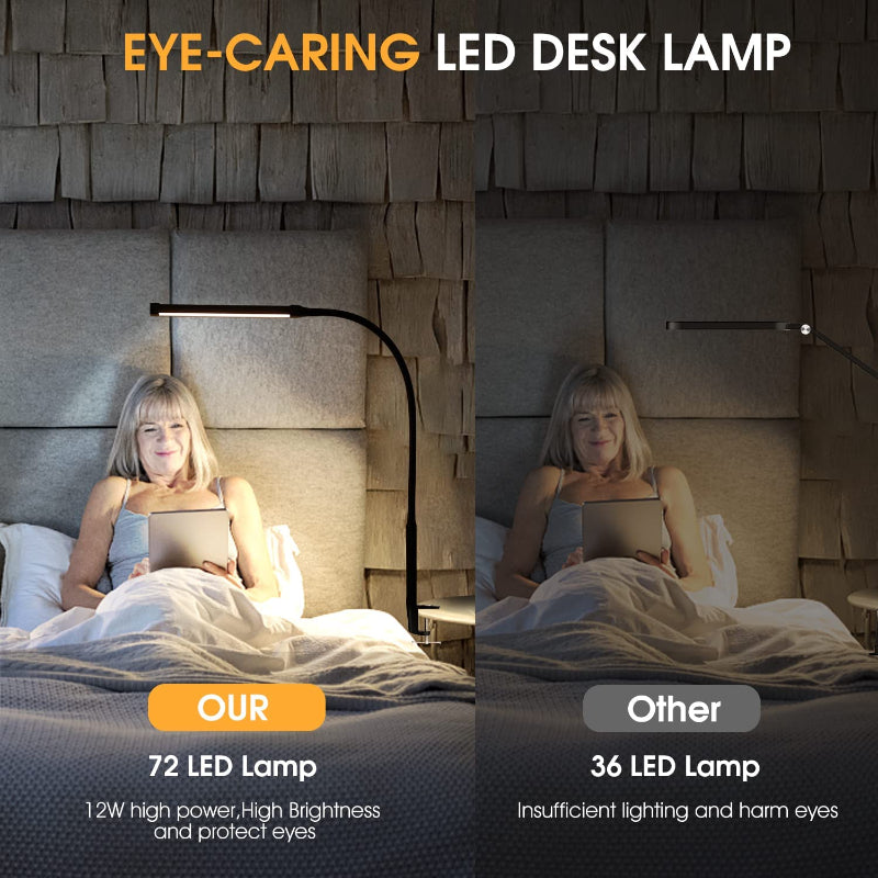 BowLift | LED Desk Lamp with Lamp, eye-friendly Clip-On Lights for the Home Office, 3 Modes 10 Brightness Levels, long flexible Gooseneck, Metal, Swing Arm Architect Task Desk Lamps with USB Adapter, White