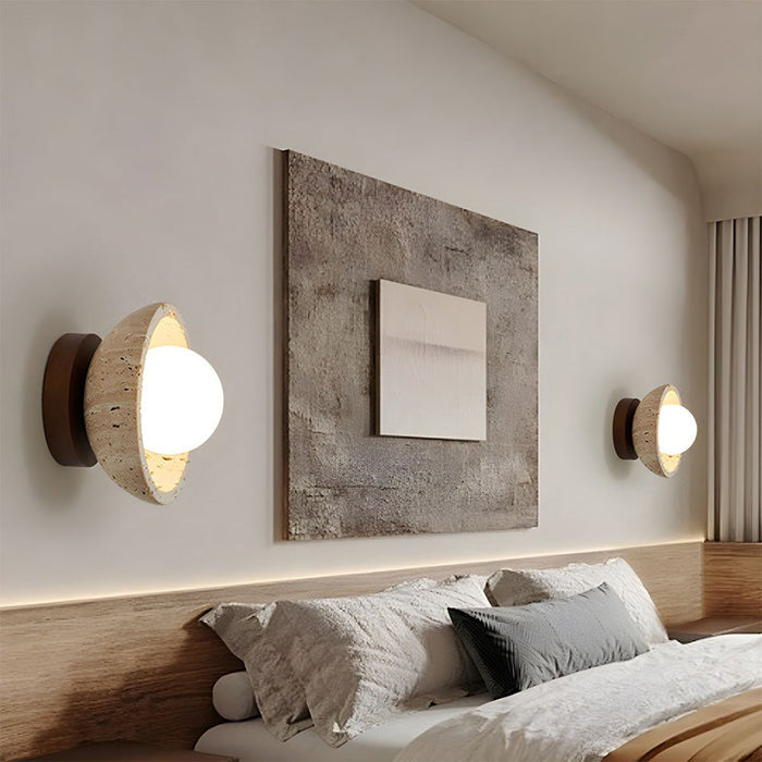BowLift | Boho Travertine Natural Stone LED Wall Lamp