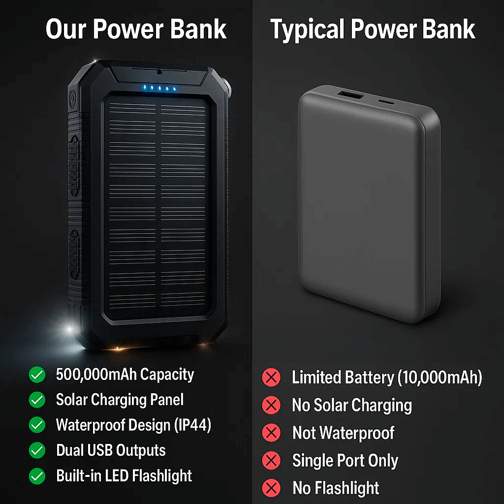 BowLift | Waterproof Solar Power Bank with 10000mAh & Dual USB