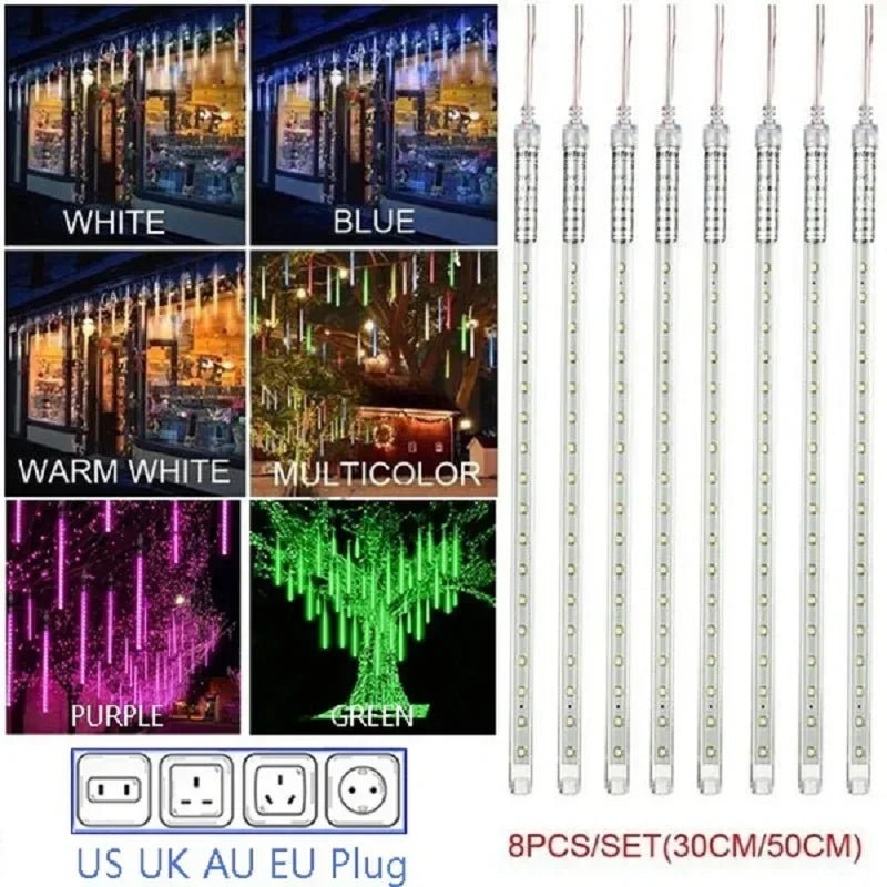 BowLift | Luminex Meteorenregen LED Lichtslingers – Waterdichte Buitenverlichting met 8 Buisjes, 30/50 cm, Multicolor voor Feest & Tuin