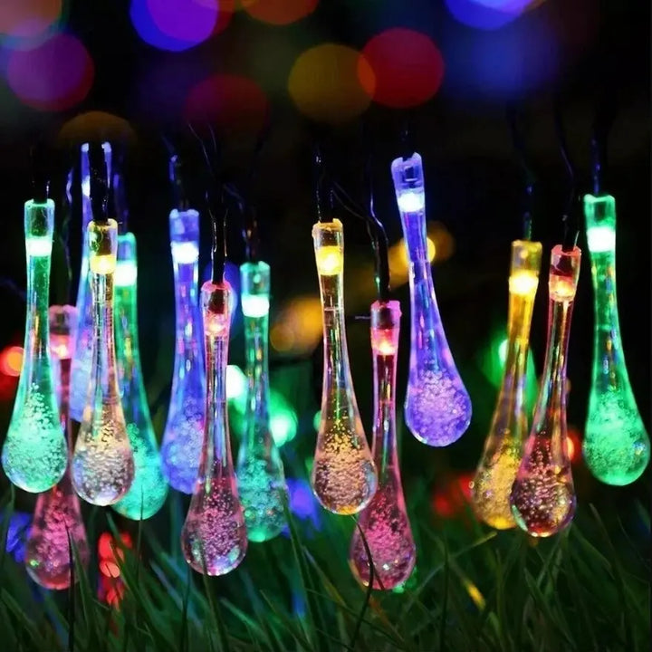 Solar-powered dew drop string lights for garden, waterproof LED decorative lighting for outdoor areas | Bowlift
