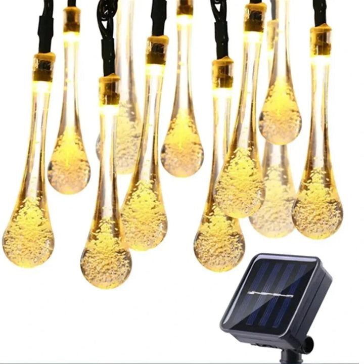 Solar-powered dew drop string lights for garden, waterproof LED decorative lighting for outdoor areas | Bowlift