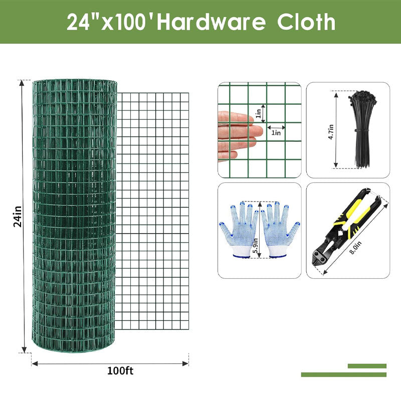 BowLift | Welded Wire Roll, 24 Inch x 100 Ft Green Wire Mesh Fence, Suitable For Garden Fencing, Poultry Netting For Rabbit/Duck/Chicken Coop