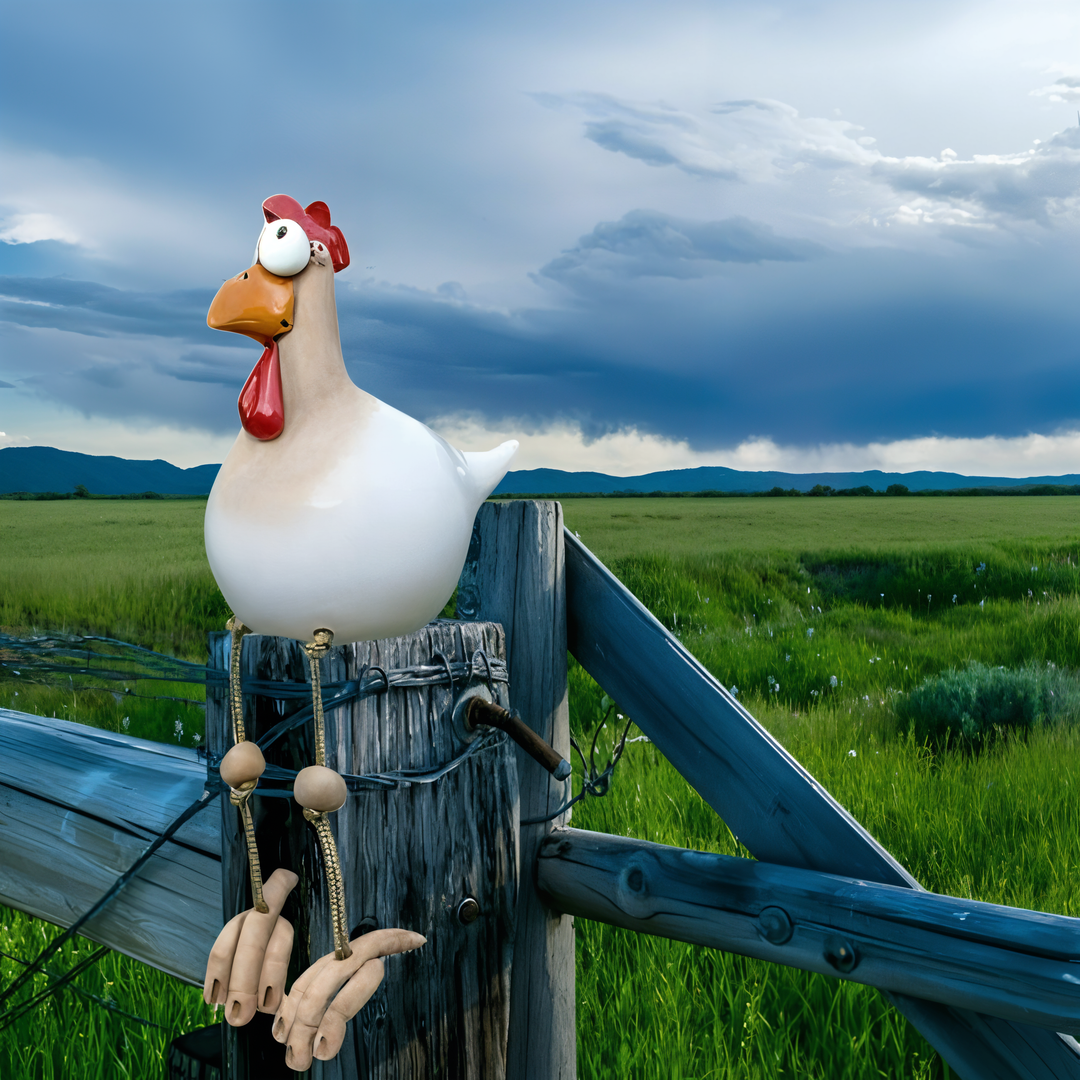 BowLift | Whimsy Big-Eyed Rooster Garden Statue – Weatherproof Resin Chicken Ornament