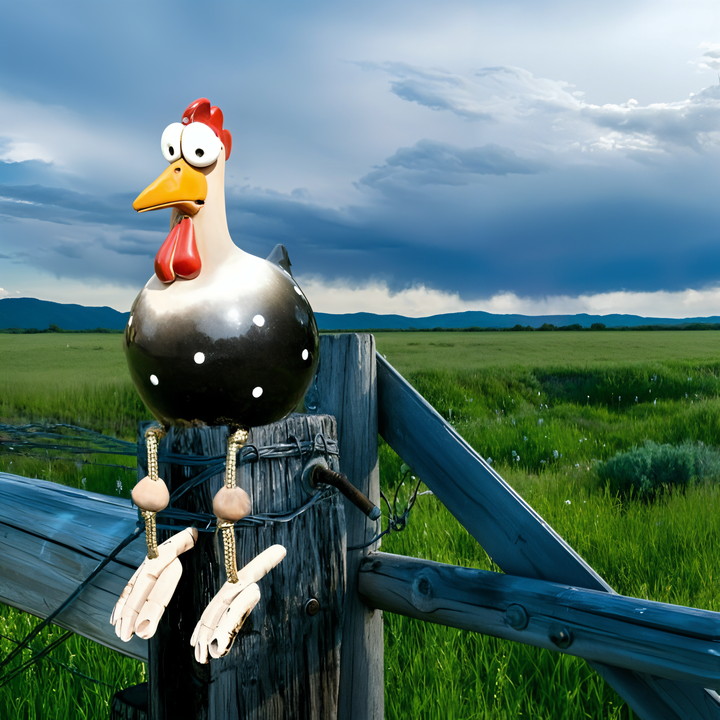 BowLift | Whimsy Big-Eyed Rooster Garden Statue – Weatherproof Resin Chicken Ornament