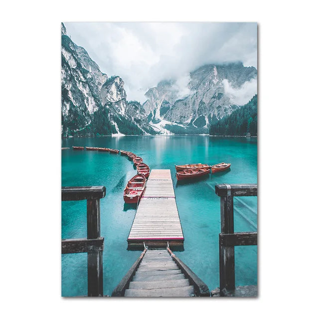 Wilderness Landscape Mountain Lake Forest Wall Art Fine Art Canvas Prints Pictures Of Calm For Living Room Dining Room Art Decor | Bowlift