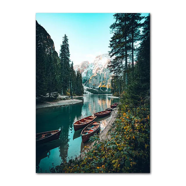 Wilderness Landscape Mountain Lake Forest Wall Art Fine Art Canvas Prints Pictures Of Calm For Living Room Dining Room Art Decor | Bowlift