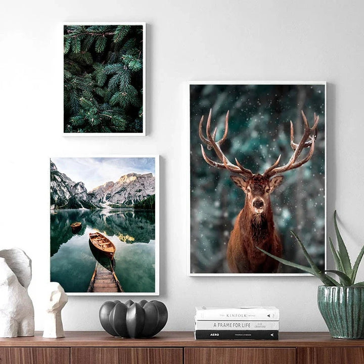 Wilderness Landscape Mountain Lake Forest Wall Art Fine Art Canvas Prints Pictures Of Calm For Living Room Dining Room Art Decor | Bowlift