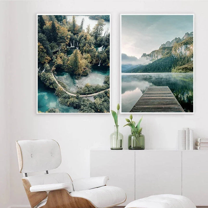 Wilderness Landscape Mountain Lake Forest Wall Art Fine Art Canvas Prints Pictures Of Calm For Living Room Dining Room Art Decor | Bowlift