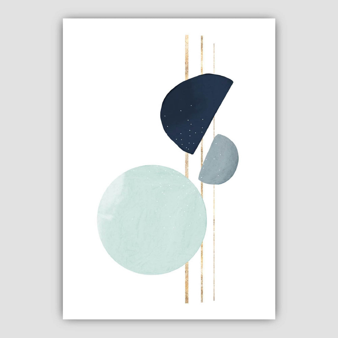 Abstract Winter Mood Aqua, Navy Blue, Gold Art Prints | Bowlift