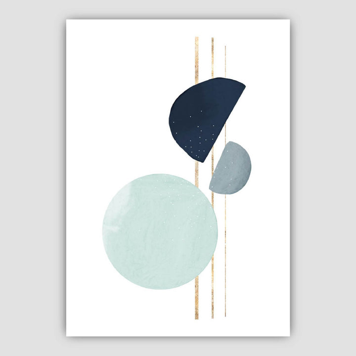 Abstract Winter Mood Aqua, Navy Blue, Gold Art Prints | Bowlift