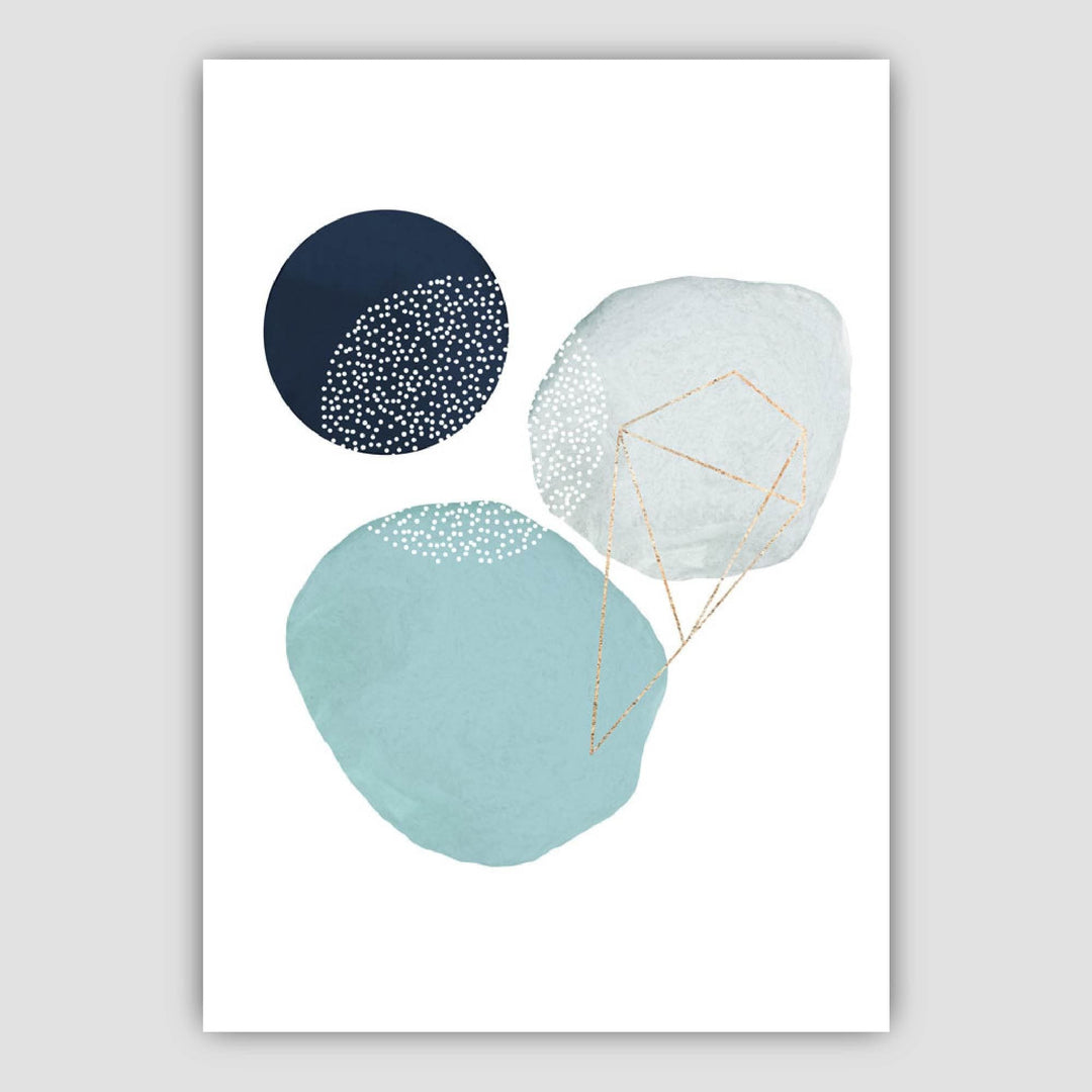 Abstract Winter Mood Aqua, Navy Blue, Gold Art Prints | Bowlift
