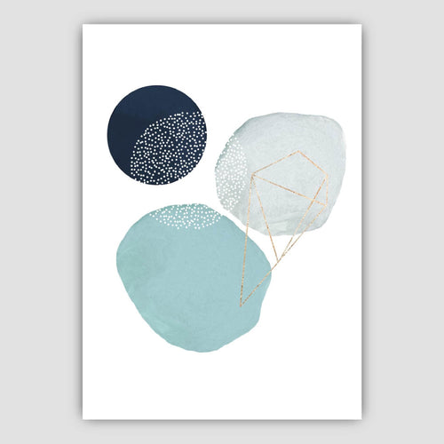 Abstract Winter Mood Aqua, Navy Blue, Gold Art Prints | Bowlift
